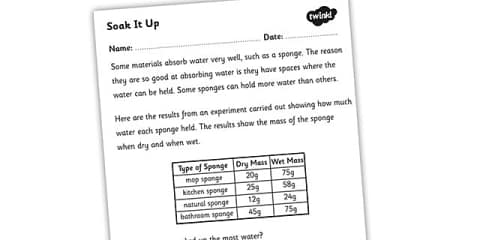 Absorbent and Non-Absorbent Materials Worksheet