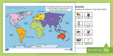 The Seven Continents: Cut and Paste Animals Activity for K-2nd Grade