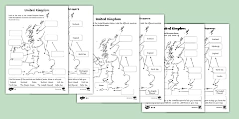 Differentiated Countries of the United Kingdom Labeling Worksheet Pack