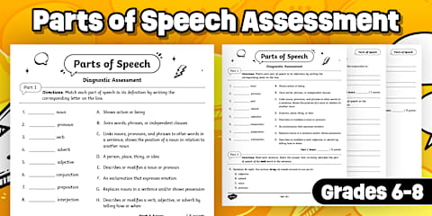 Sixth Grade Parts of Speech Review Worksheet