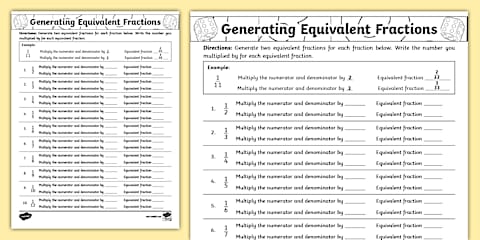 Third Grade Equivalent Fractions With Visual Representations Worksheets