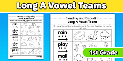 Long Vowel Teams Cut and Paste Sorting Worksheet for 1st-2nd Grade