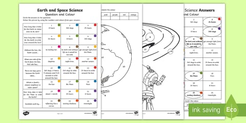 Year 2 Earth and Space Science Questions and Colouring Worksheets