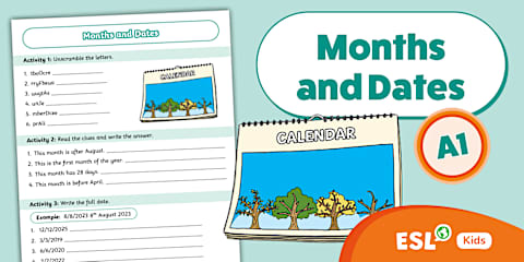 ESL How to Say and Write Dates Activity Sheet [Kids, A2]