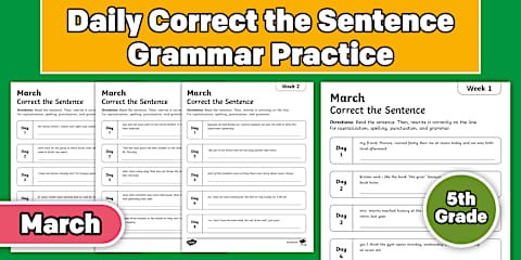 Fifth Grade December Daily Correct the Sentence Grammar Practice