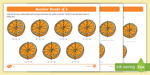 Number Bonds of 6 Problems Worksheet