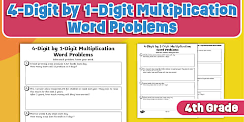 Fourth Grade 4-Digit by 1-Digit Division Word Problems Worksheet