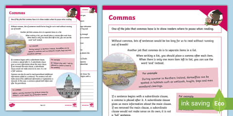 When to Use Commas to Add Extra Information Activity Sheet