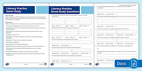 Year 7 and 8 Novel Study Pack - Booklet and Activities