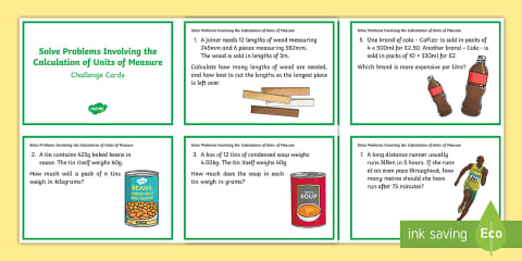Standard Measurement Word Problem Challenge Cards for 3rd-5th Grade