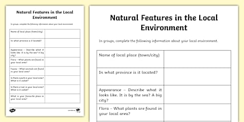 Investigating Places in my Local Area Worksheet