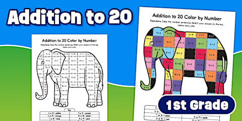 Monsters Addition and Subtraction to 20 Color by Number Worksheet for ...