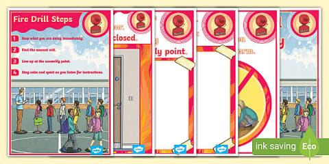 Fire Drill Steps Display Poster