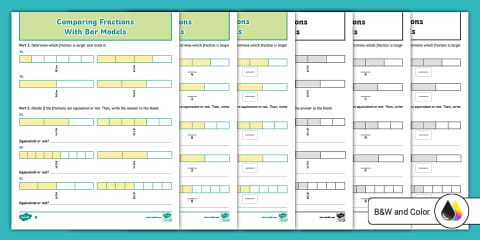 Third Grade Comparing Bar Fractions Worksheet