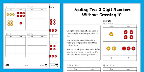 Year 2 Add Year 2 Adding Two-Digit Numbers and Tens Crossed and Not Crossing 100 ...