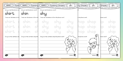 Grade 3 English Phonics sh-, -sh Spelling Practice Sheets (CAPS Aligned)