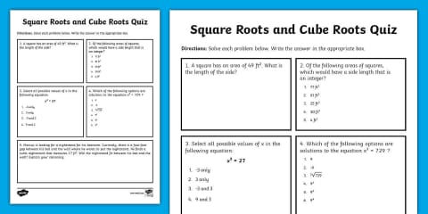 Eighth Grade Squares, Square Roots, Cubes, and Cube Roots Judging ...