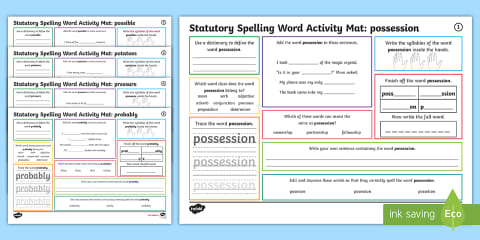 Year 3 and 4 Statutory Spelling Words Activity Mat Pack 20
