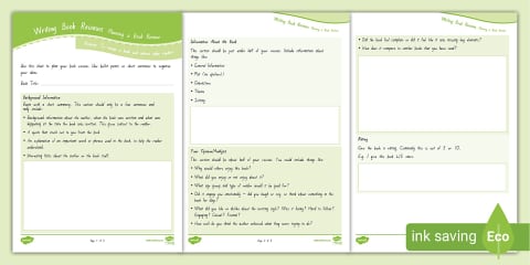 Level 3 Writing - Book Review: Planning Sheet with Exemplar