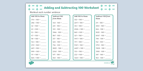 Adding and Subtracting Multiples of 10 Worksheet