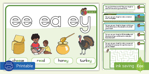 Grade 3 Phonics: ee, ea, ey: Homework Sheet