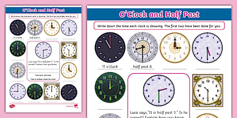 O'Clock and Half Past Labelling Activity Sheet