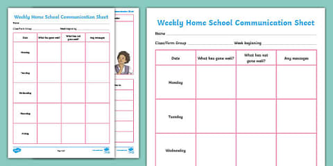 Daily Home School Communication Sheet Secondary