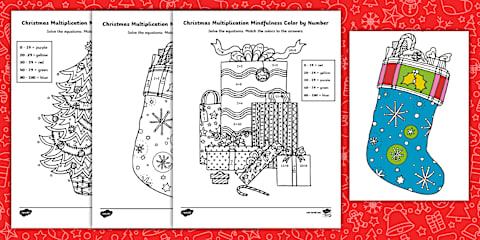 Third Grade Winter Multiplication Facts to 12x Color by Number Worksheets