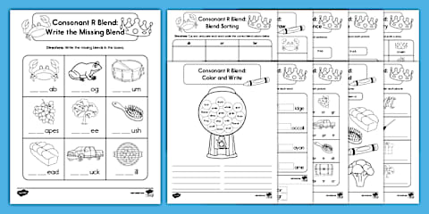 First Grade R First Grade R Blend Cut and Paste Worksheet