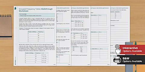 Year 7 - Year 8 Maths Tables & Frequency Diagrams Worksheets