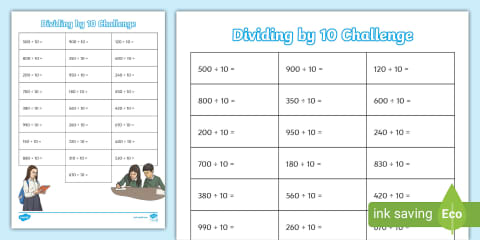 Dividing by 10 Math Maze Worksheet for 3rd-5th Grade