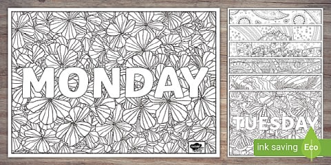 My Week Colour In Monday Doodle Colouring Pages