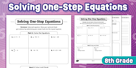 Eighth Grade Math Basic Skills Solving Two-Step Equations Practice ...
