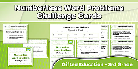 Numberless Word Problem Challenge Cards for Gifted Education | Seventh ...