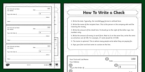 Shool Check Sample Paper Check Writing Practice Slips for Special Education