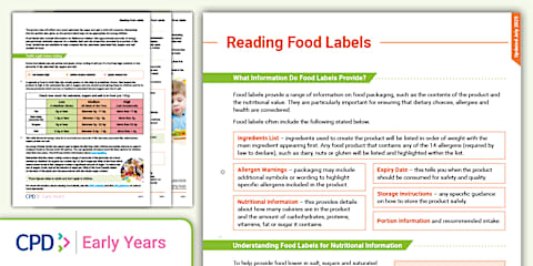 Understanding Food Labels Activity for 3rd-5th Grade