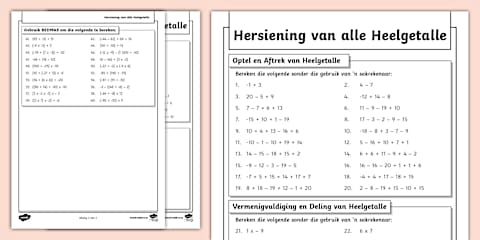Graad 7 Wiskunde: Kersverhaal-somme: Optel, aftrek, vermenigvuldig en deel