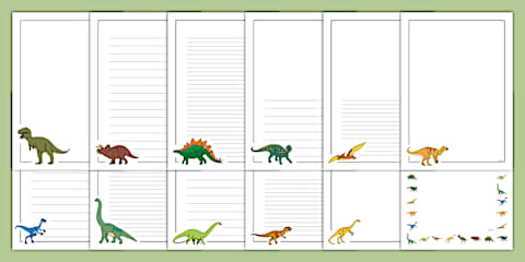Realistic Dinosaurs Page Borders Landscape