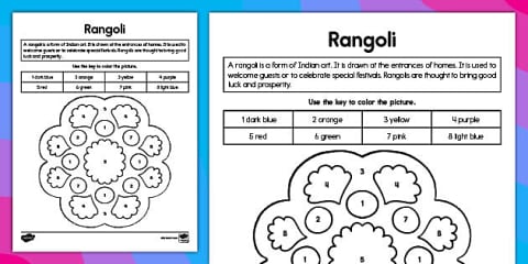 Rangoli 2D Shapes Patterns Cut and Paste Worksheet