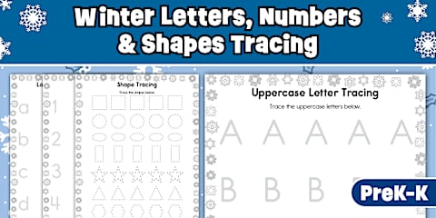 Winter Tracing Prewriting Practice Worksheets