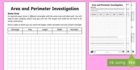 Third Grade Design a Theme Park Area and Perimeter Worksheet