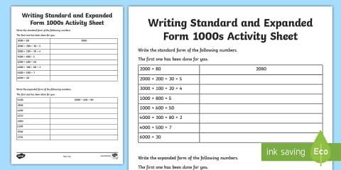 Place Value Expanded Form and Standard Form Differentiated Worksheets