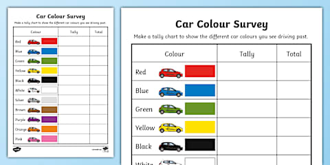 Car Color Count and Tally Survey Worksheet