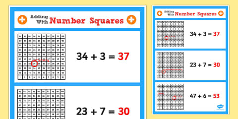Year 2 Adding 2 2 Digit Numbers Using Number Squares Display Poster