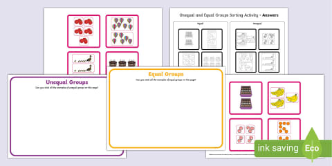 Year 1 Equal and Unequal Groups Maths Activity Sheet