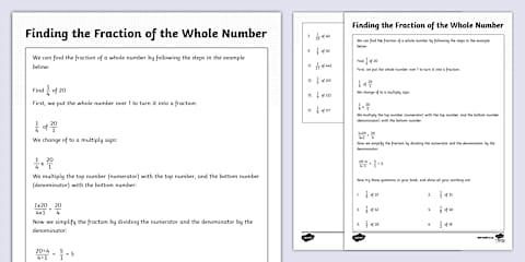 Grade 7 - Maths - How to Find the Fraction of a Whole Number - Activity ...