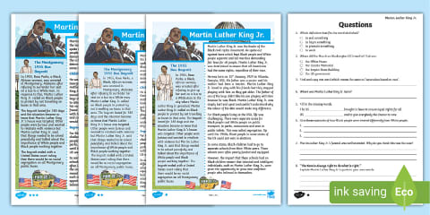 LKS2 Martin Luther King Jr. Reading Comprehension Activity