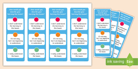 Self-Assessment Traffic Light Cards