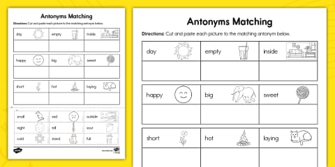 Shades of Meaning: Synonyms Cut and Paste Worksheet for K-2nd Grade