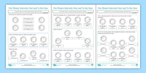 Analogue Clock in Five-Minute Intervals Worksheet